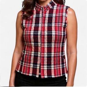 Red tartan plaid quilted sleeveless shirt vest jacket sizeM